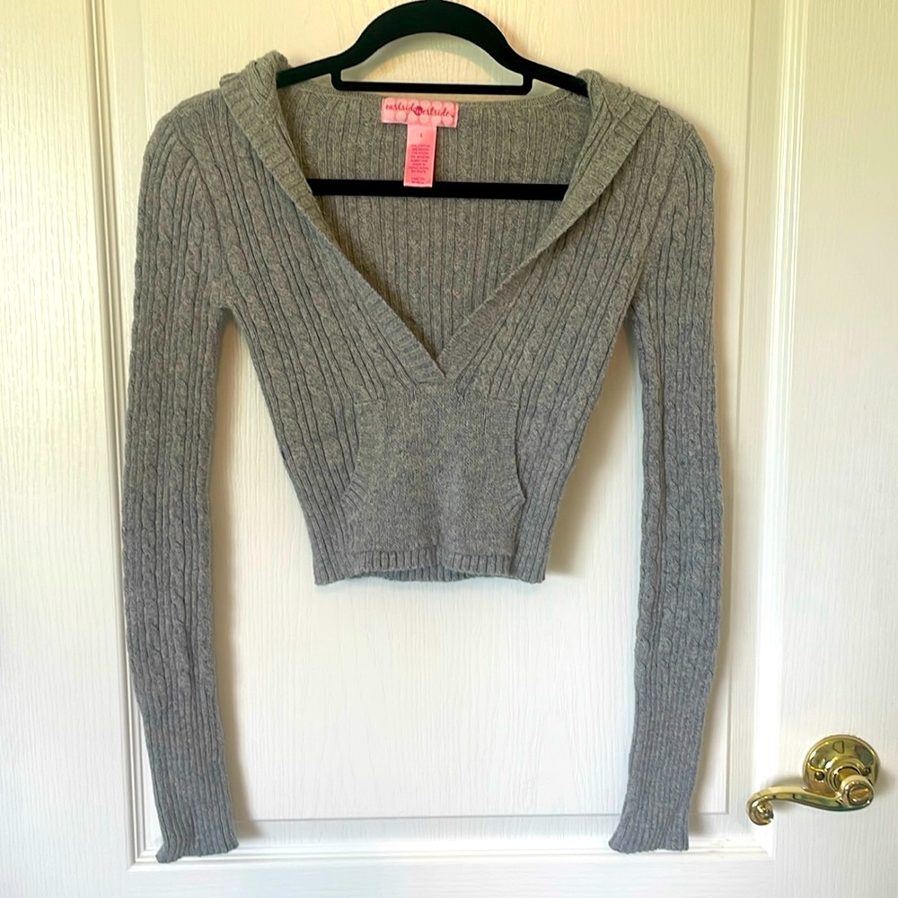Vintage heather grey hooded crop sweater